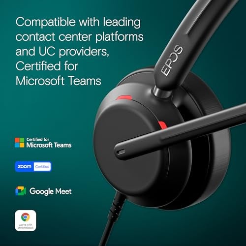 EPOS سماعة EPOS Impact 760T مزدوجة الجوانب سلكية للكمبيوتر مع ميكروفون مانع للضوضاء، معتمدة من Microsoft Teams، USB-C و USB-A، تحكم مدمج، صوت عريض للغاية، مثالية للمكتب والعمل عن بُعد - Image 4