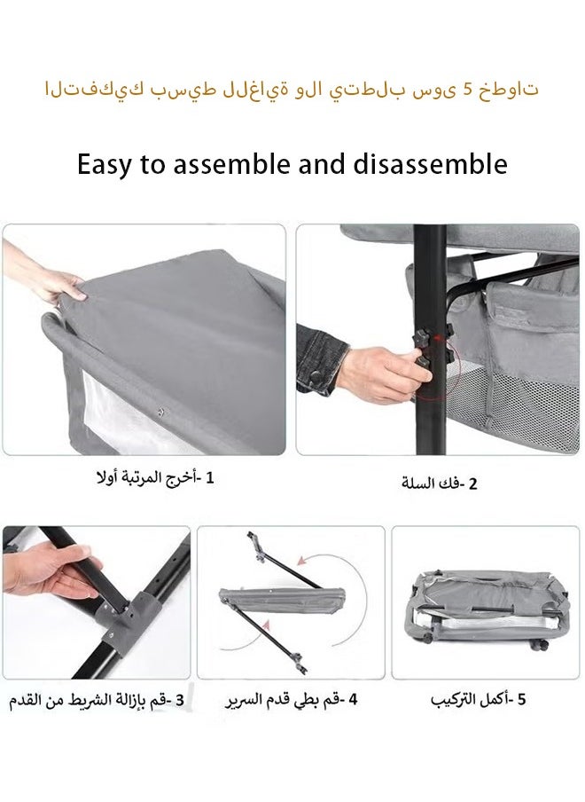 LO.BABY.VE - 3 in 1 Portable Foldable Baby Travel Bed with Adjustable Height, Breathable Mesh and Mattress-grey - Image 1