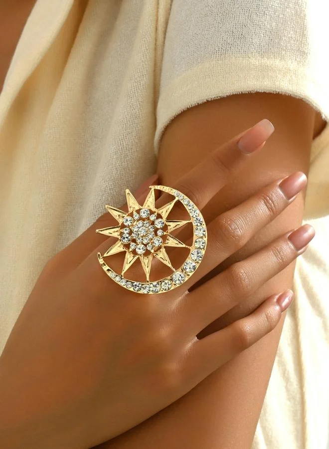 Take Two Take Two Gold Tone Crescent Moon and Star Statement Ring