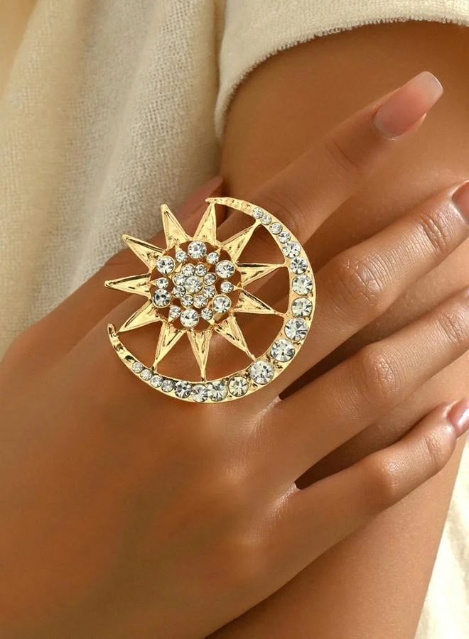 Take Two Take Two Gold Tone Crescent Moon and Star Statement Ring