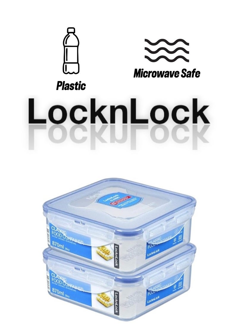 LOCK & LOCK - LocknLock Classic Airtight Squared Containers 870ml Set of 2 - BPA-Free, Microwave & Freezer Safe - Image 1