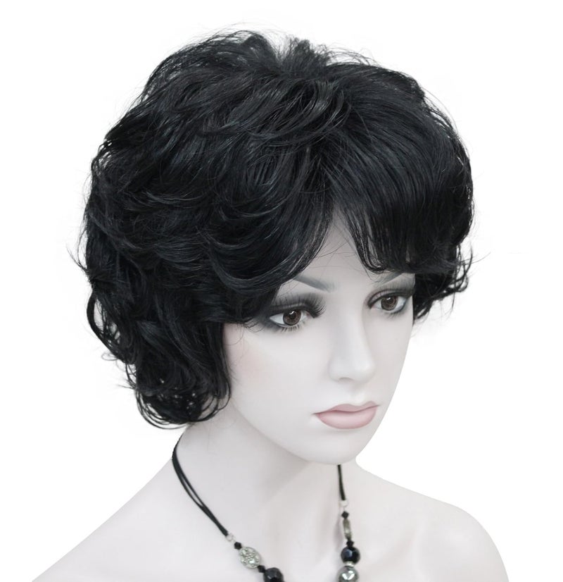 Lydell Womens Short Curly Wavy Wig Synthetic Hair Full Wig 6 inches Black