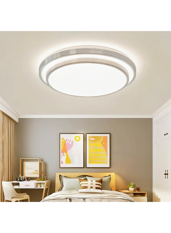 HUA QIANG WANG Flush Mount Double Layer Silver Ceiling Lamp, 3-color Modern Simple LED Ceiling Light for Bedroom Living Room Dining Room - Image 4