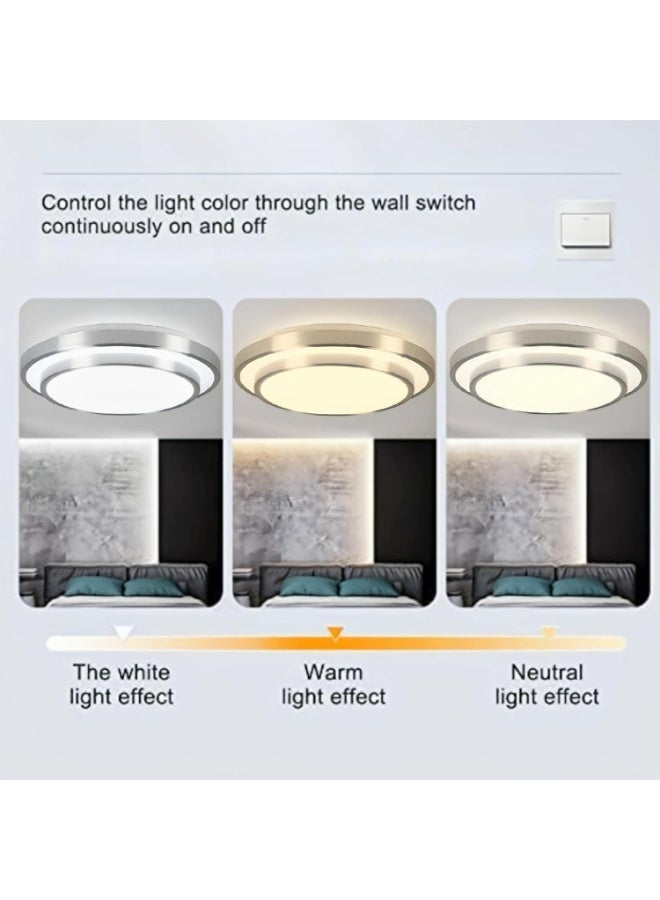 HUA QIANG WANG Flush Mount Double Layer Silver Ceiling Lamp, 3-color Modern Simple LED Ceiling Light for Bedroom Living Room Dining Room - Image 3