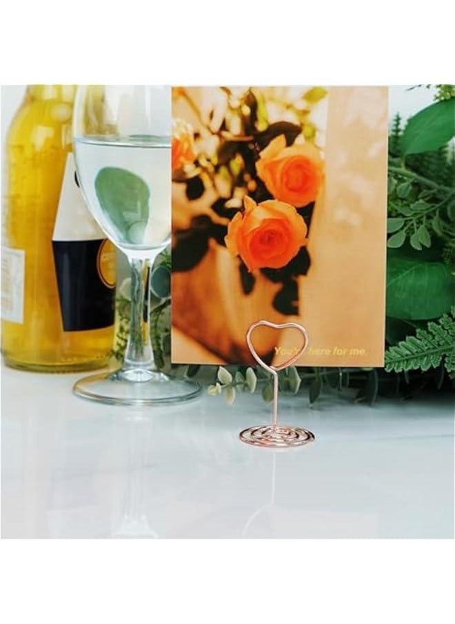 Generic - 20pcs Mini Place Card Holder, Table Number Holders, Table Card Holders, Table Number Stands, Wire Table Picture Photo Holder with Heart Shaped Menu Memo Clips for Wedding Favors (Rose Gold) - Image 1
