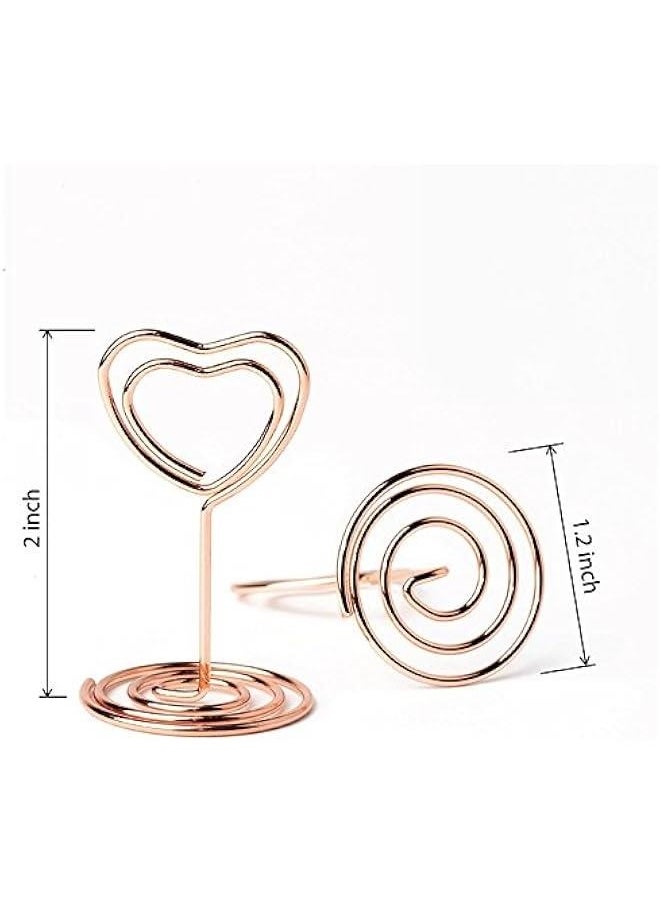Generic - 20pcs Mini Place Card Holder, Table Number Holders, Table Card Holders, Table Number Stands, Wire Table Picture Photo Holder with Heart Shaped Menu Memo Clips for Wedding Favors (Rose Gold) - Image 1