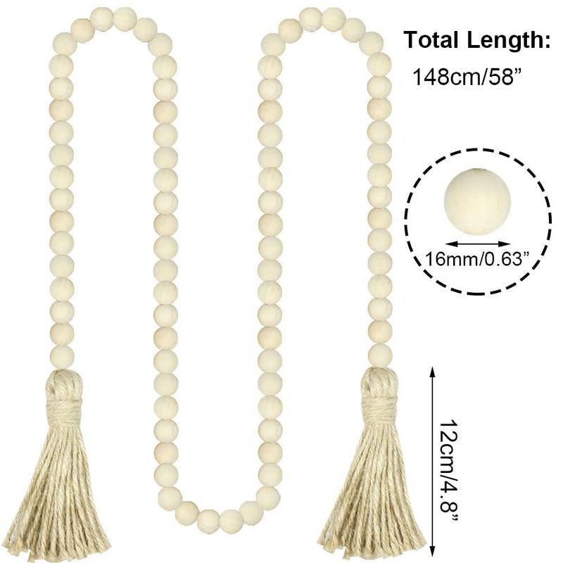 Sivya 58In Farmhouse Beads Wood Bead Garland With Tassels  Rustic Farmhouse Decor For Farmhouse Tiered Tray Farmhouse Wall Decor (Natural Wood  58In/1Pcs) - Image 3