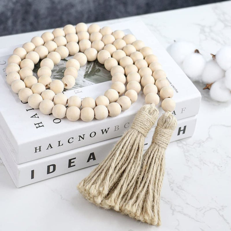 Sivya 58In Farmhouse Beads Wood Bead Garland With Tassels  Rustic Farmhouse Decor For Farmhouse Tiered Tray Farmhouse Wall Decor (Natural Wood  58In/1Pcs) - Image 2
