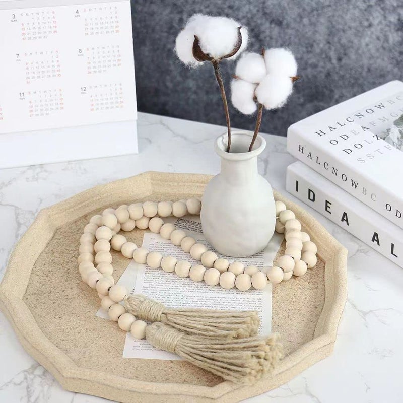 Sivya 58In Farmhouse Beads Wood Bead Garland With Tassels  Rustic Farmhouse Decor For Farmhouse Tiered Tray Farmhouse Wall Decor (Natural Wood  58In/1Pcs) - Image 5
