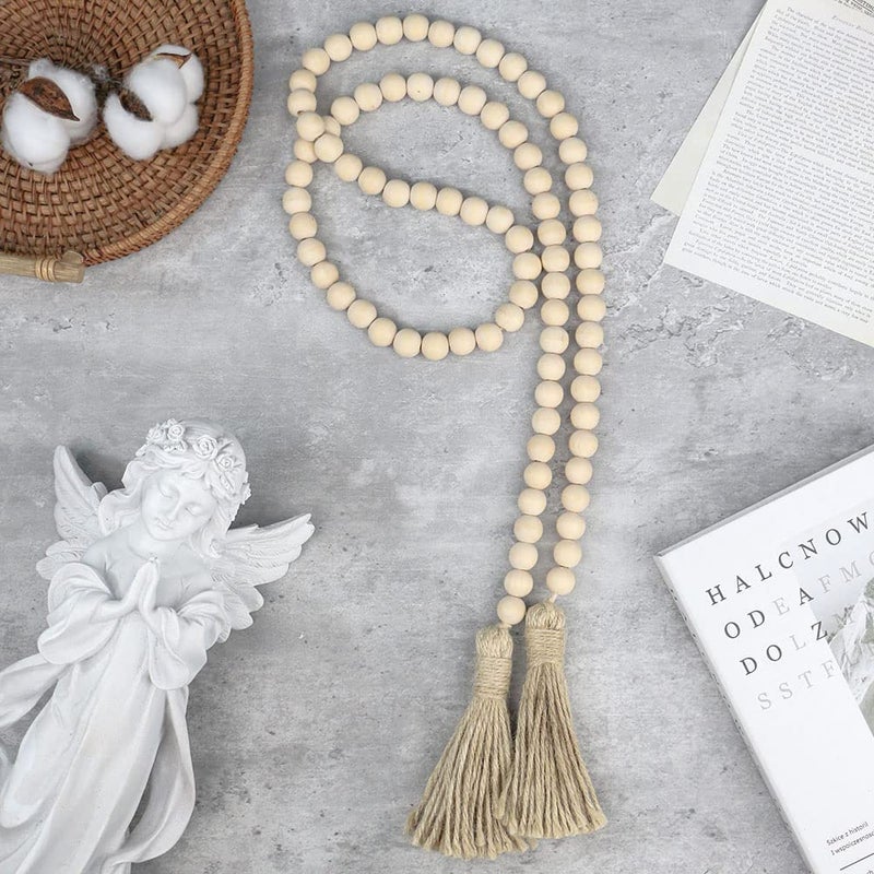 Sivya 58In Farmhouse Beads Wood Bead Garland With Tassels  Rustic Farmhouse Decor For Farmhouse Tiered Tray Farmhouse Wall Decor (Natural Wood  58In/1Pcs) - Image 4