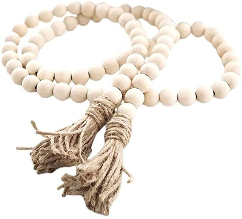 Sivya 58In Farmhouse Beads Wood Bead Garland With Tassels  Rustic Farmhouse Decor For Farmhouse Tiered Tray Farmhouse Wall Decor (Natural Wood  58In/1Pcs) - Image 1
