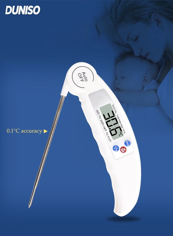 DUNISO Instant Read Foldable Food Thermometer ,Super Accurate Detection ,Portable Food Thermometer for Cooking, BBQ, Baking, Deep Frying(White) - Image 1