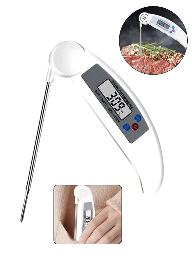Instant Read Foldable Food Thermometer ,Super Accurate Detection ,Portable Food Thermometer for Cooking, BBQ, Baking, Deep Frying(White)