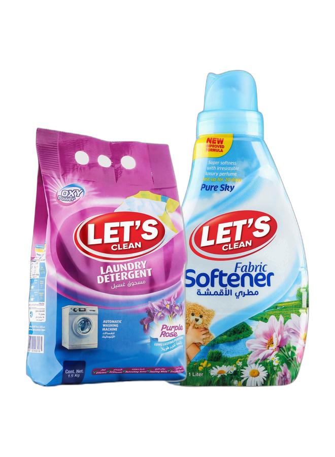 LET'S CLEAN Laundry Detergent Powder Purple Rose 1.5kg and Fabric Softener Pure Sky 1L - Image 1
