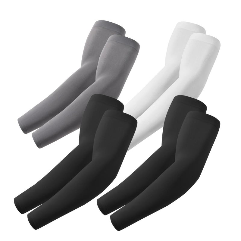 ROXUN 4 Pairs Arm Sleeves, Cooling UV Sun Protection Sports Compression for Men/Women 2 Black+Dark Gray+White - Image 1
