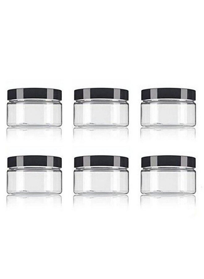 ericotry Clear Pet Plastic (Bpa Free) Refillable Low Profile Jar 8 Oz / 250Ml Empty Cosmetic Containers Cases With Black Lid For Lip Balm Make Up Eye Shadow Powder Cream Lotion Bottle Food Bottle (6 Pack)  - Image 2