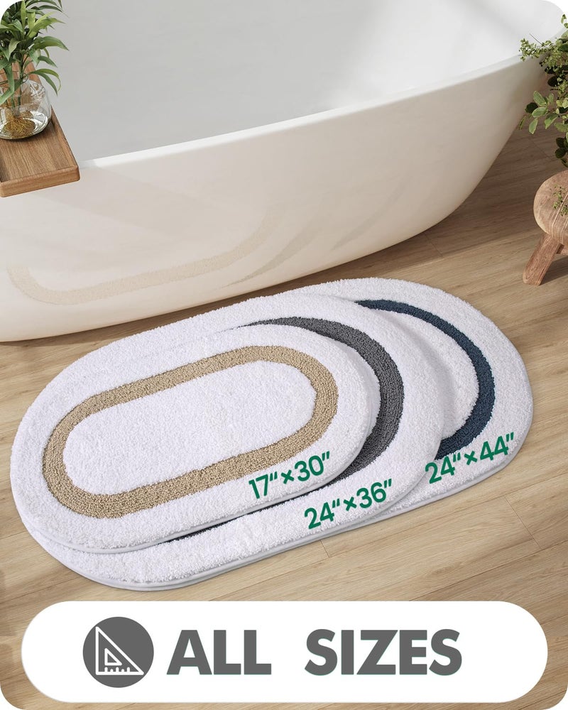 LUMI Bathroom Mat Oval Bathroom Rug  White Bath Mats Non Slip Premium Water Absorbent Bath Mat  Ultra Soft Washable Bath Rugs for Bathroom Bathtub Bedroom 24""x44"" White and Beig - Image 1