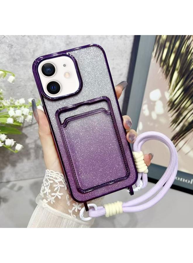 S-TOP Case For iPhone 12/12 Pro Plating Gradient Glitter TPU Phone Case with Card Slot & Strap - Image 1