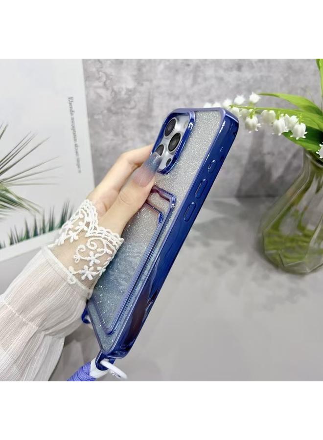 S-TOP Case For iPhone 12/12 Pro Plating Gradient Glitter TPU Phone Case with Card Slot & Strap - Image 3
