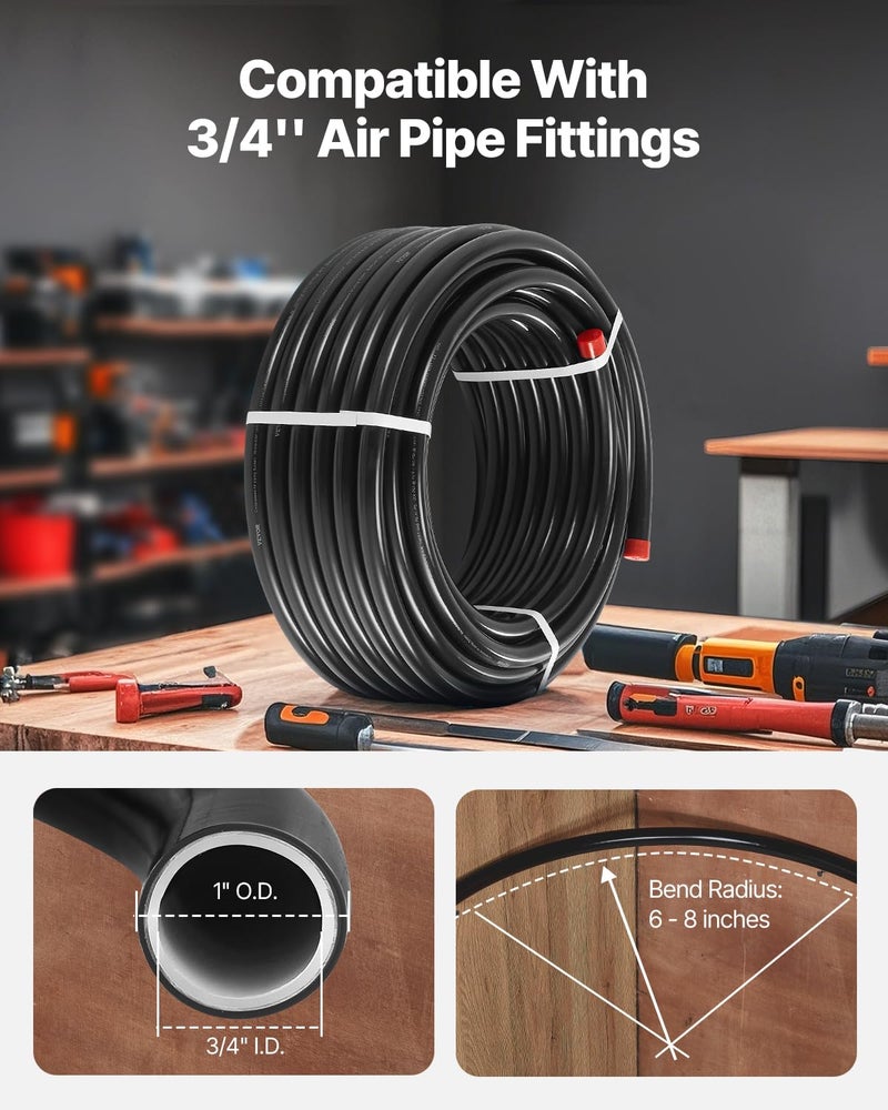 VEVOR Air Compressor Line Kit, 100FT x 3/4", HDPE-Aluminum Compressed Air Piping System, Leak-Proof, Pressure-Resistant & Easy-to-Install, Compressed Air Line Tubing Kit for Garages Workshops, Black - Image 3