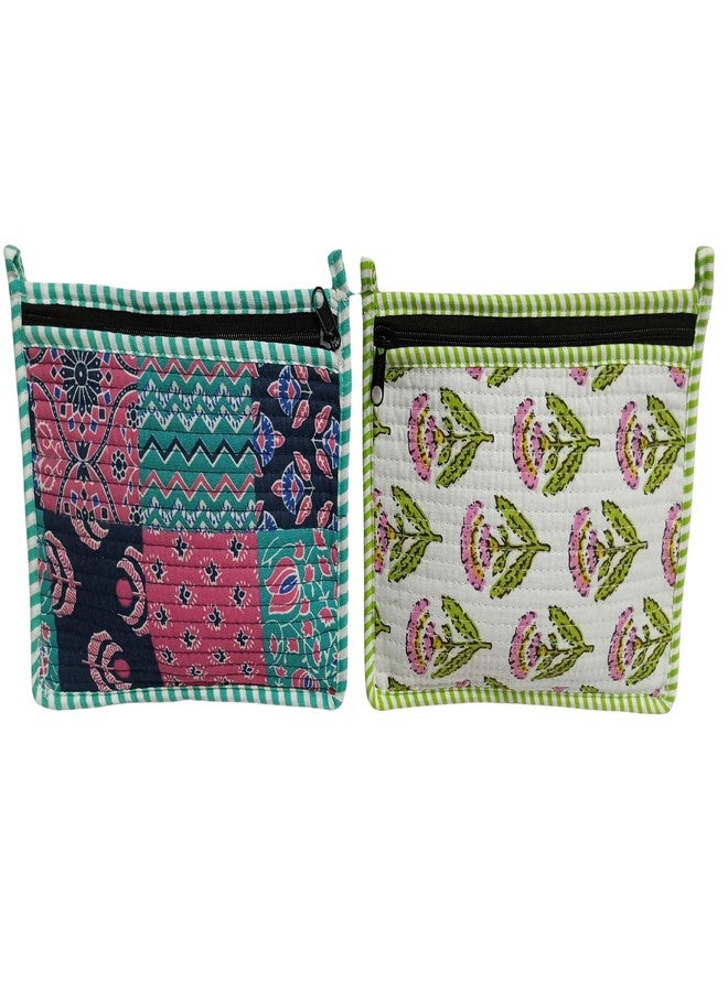 Doraya Handblock Floral Print Quilted Multipurpose Zipper Closure Coin Currency Pouch, Multicolor Unique Mix Assorted Design Cotton 8x6 Inches, for Travel Makeup Jewelry Passport Organization (3) - Image 2