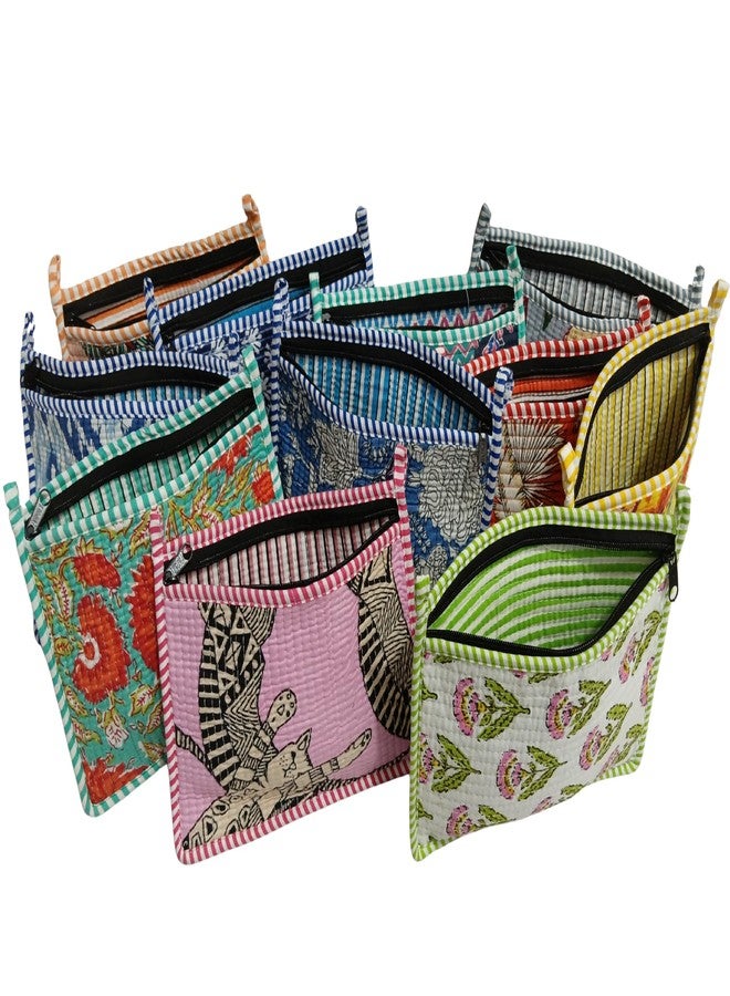 Doraya Handblock Floral Print Quilted Multipurpose Zipper Closure Coin Currency Pouch, Multicolor Unique Mix Assorted Design Cotton 8x6 Inches, for Travel Makeup Jewelry Passport Organization (3) - Image 1