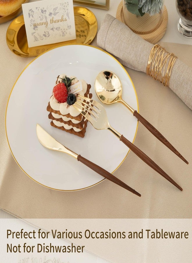 N9R 90Pcs Gold Plastic Silverware Heavy Duty, Elegant Disposable Plastic Silverware with Wood Grain Handle, Gold Plastic Cutlery Set Include 30 Forks, 30 Spoons, 30 Knives Perfect for Wedding, Party - Image 3