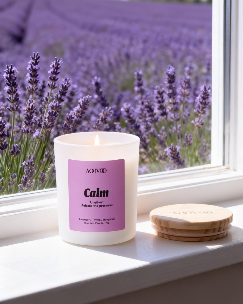 AOOVOO Calm Candles Set for Women - 4 Pack Candles for Home Scented, 28 oz 200 Hour Burn, Aromatherapy Candle with Crystals, Lavender Calm/Jasmine Serenity/Water Lily Pear Harmony/Patchouli Balance - Image 2