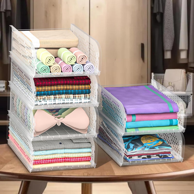 Kuber Industries Kuber Industries (6 Pcs) Multipurpose Foldable Cloth Organizer for Wardrobe & Almirah | Kids Shelf for Clothes & Organiser Storage Box for Cupboard, Kitchen & Bathroom | Transparent 