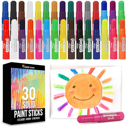 Zenacolor Tempera Paint for Kids and Toddlers 30 Large Paint Sticks Washable Solid Non Toxic Mess free Paint Set Arts and Crafts for Kids for Wood Glass Canvas or Card painting - Image 1