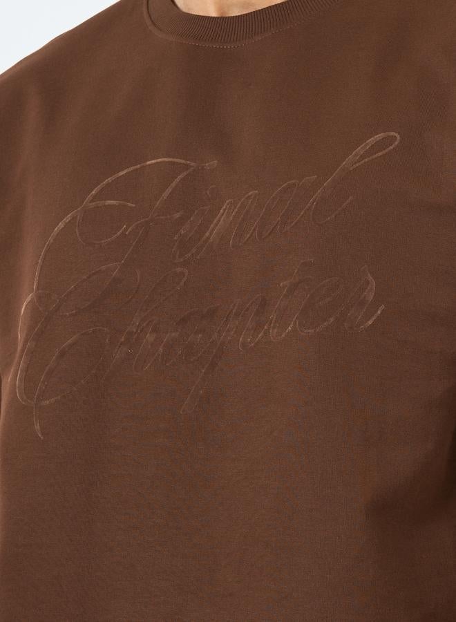 Styli Men Brown Oversized Flock Chest Print T-Shirt - Image 3