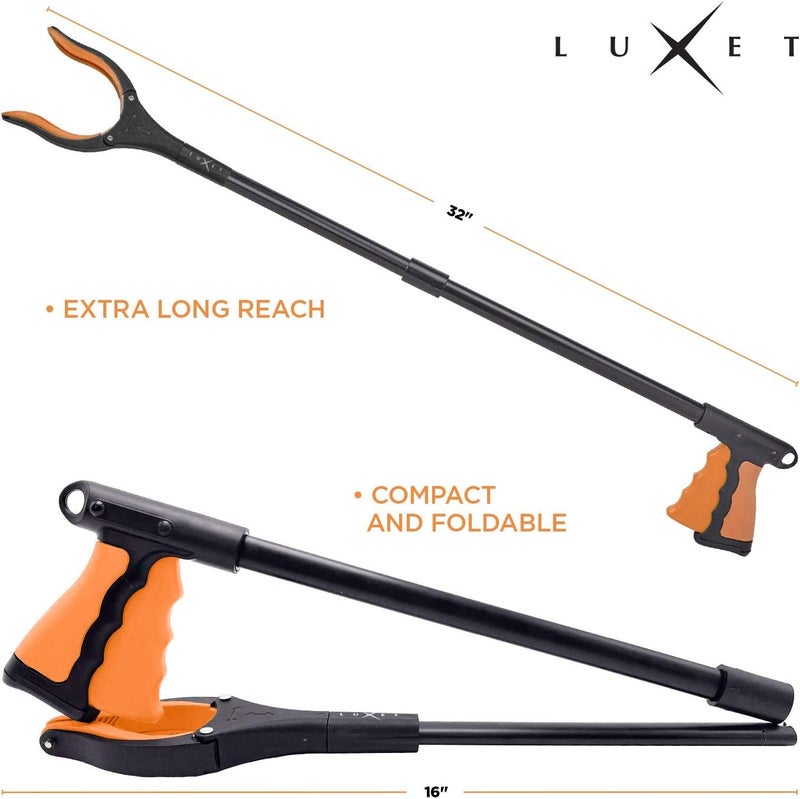 Luxet Grabber Reacher Tool - 2 Pack - Latest Version Long 32 Inch Foldable Pick Up Stick - Strong Grip Magnetic Tip Lightweight Trash Picker Claw Reacher Grabber Tool Elderly Reaching - by (Orange) - Image 4