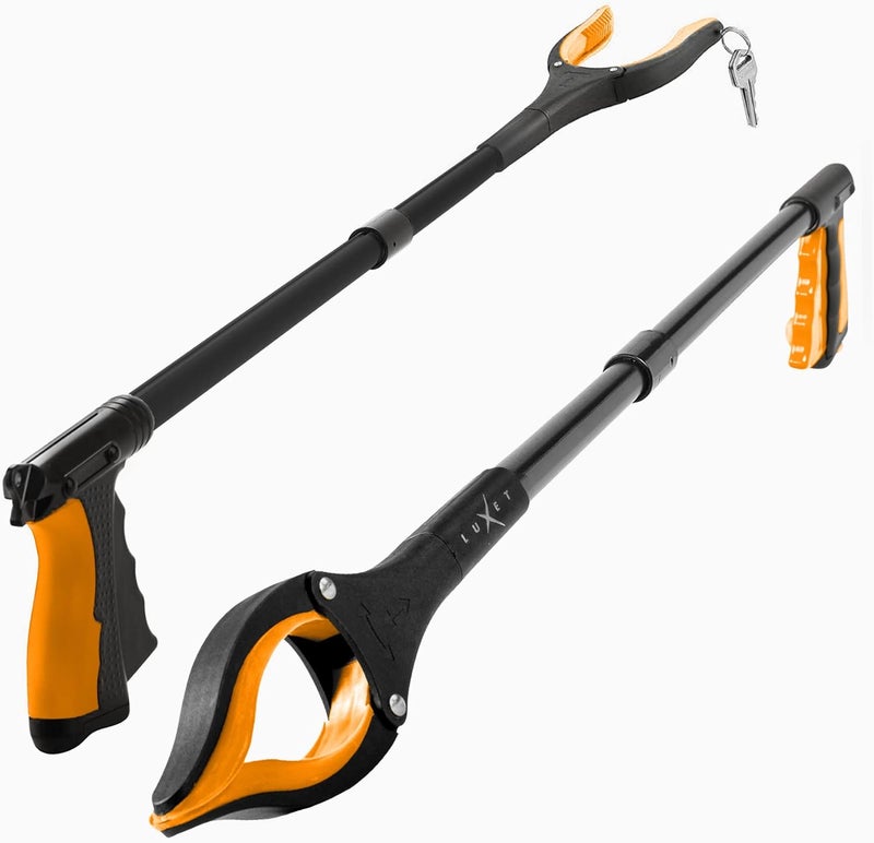 Luxet Grabber Reacher Tool - 2 Pack - Latest Version Long 32 Inch Foldable Pick Up Stick - Strong Grip Magnetic Tip Lightweight Trash Picker Claw Reacher Grabber Tool Elderly Reaching - by (Orange) - Image 1