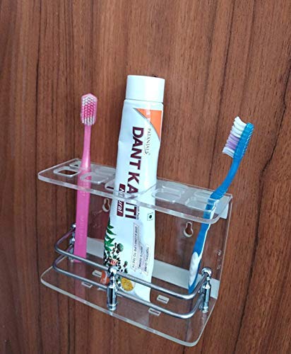 SHREE HANS CREATIONDS Enterprise | Wall Mounted self Adhesive Acrylic Tooth Brush Holder/Stand/Tumbler/Toothpaste for Bathroom Stand Organizer Rack for Home (Big Transparent) - Image 2
