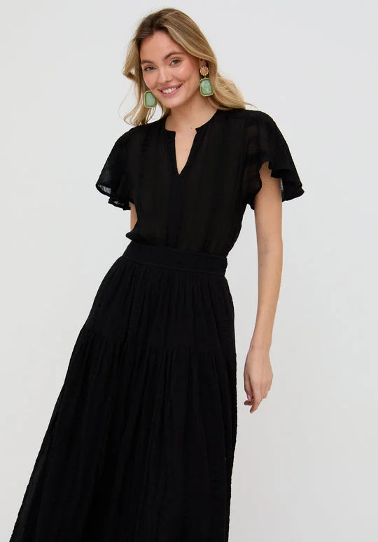 رافاي Candice Flutter Sleeve Jacquard Maxi Dress In Black