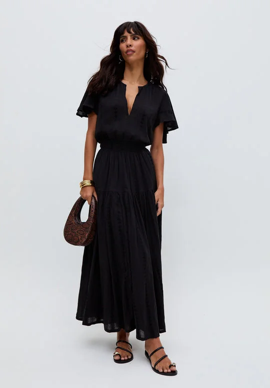 رافاي Candice Flutter Sleeve Jacquard Maxi Dress In Black