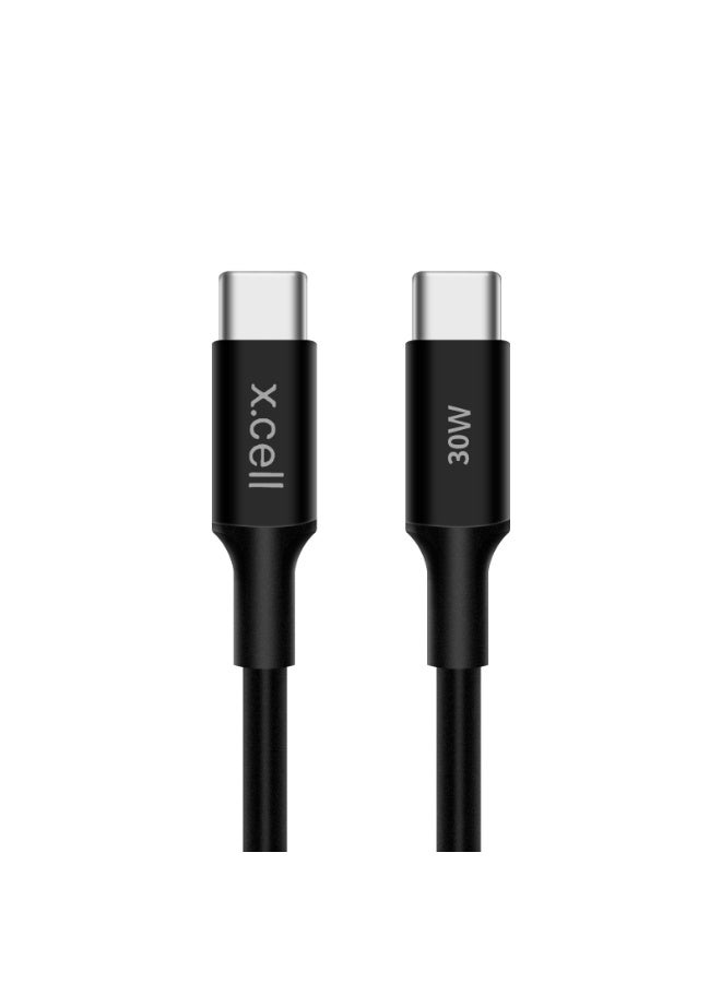 Xcell كابل شحن سريع USB-C إلى USB-C بقوة 30 واط من Xcell | توصيل طاقة 30 واط | 1 متر | سعة 3 أمبير | كابل مضفر مقاوم للحرارة لجهاز iPhone 15، Samsung، iPad، MacBook، أجهزة الكمبيوتر المحمولة | سرعة عالية – أسود - Image 1