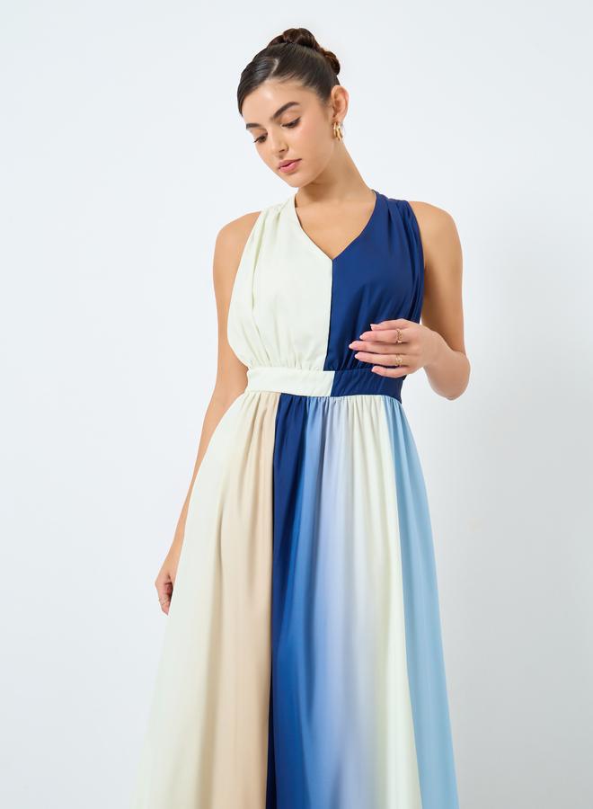 ستايلي فستان طويل بنمط كُتل الألوان - Image 3