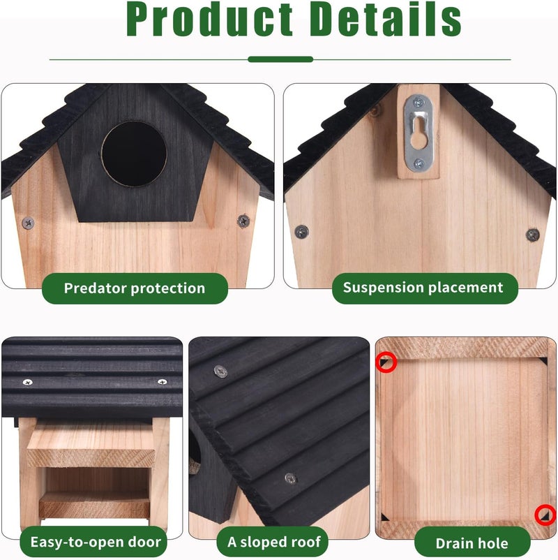 بيت طائر NATUREYLWL Bluebird للخارج، بيوت الطيور الخشبية المعلقة مع حارس ضد الحيوانات المفترسة، بيت الطيور البرية الخارجي، بيت تعشيش الطيور، مكان استراحة طيور الحديقة - Image 3