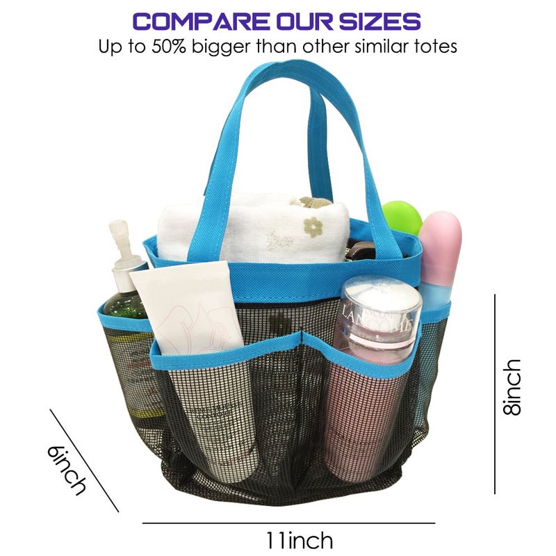 YuCool 2 Pack Portable Mesh Shower Caddy with 8 Storage Pockets, Hanging Tote Toiletry Bath Organizer Bag with 2 Type Hooks for Dorm Gym Camp Travel - Blue - Image 3