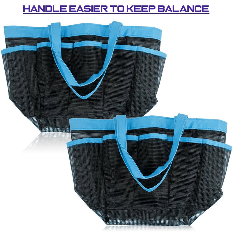 YuCool 2 Pack Portable Mesh Shower Caddy with 8 Storage Pockets, Hanging Tote Toiletry Bath Organizer Bag with 2 Type Hooks for Dorm Gym Camp Travel - Blue - Image 2