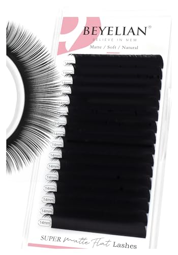 BEYELIAN Flat Eyelash Extension Ellipse Lash Extensions 020 C Curl 14mm 16 Rows Matte Black Eyelash Extension Supplies Classic Lash Extensions Individual Eyelashes Salon Use - Image 2