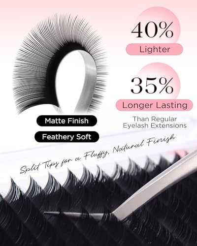 BEYELIAN Flat Eyelash Extension Ellipse Lash Extensions 020 C Curl 14mm 16 Rows Matte Black Eyelash Extension Supplies Classic Lash Extensions Individual Eyelashes Salon Use - Image 5