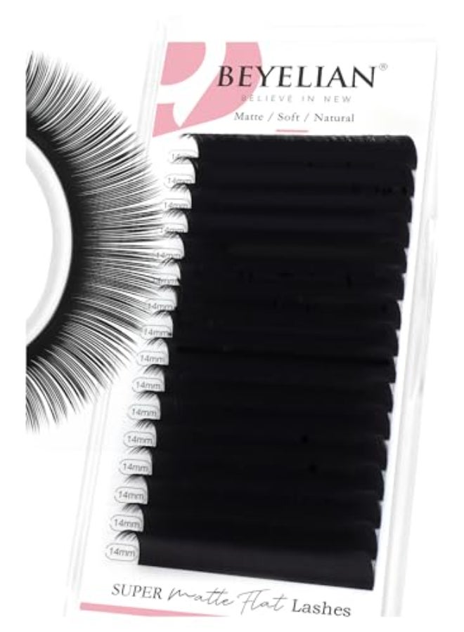 BEYELIAN Flat Eyelash Extension Ellipse Lash Extensions 020 C Curl 14mm 16 Rows Matte Black Eyelash Extension Supplies Classic Lash Extensions Individual Eyelashes Salon Use - Image 1