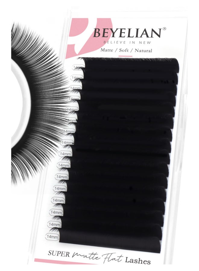 BEYELIAN Flat Eyelash Extension Ellipse Lash Extensions 020 C Curl 14mm 16 Rows Matte Black Eyelash Extension Supplies Classic Lash Extensions Individual Eyelashes Salon Use - Image 3