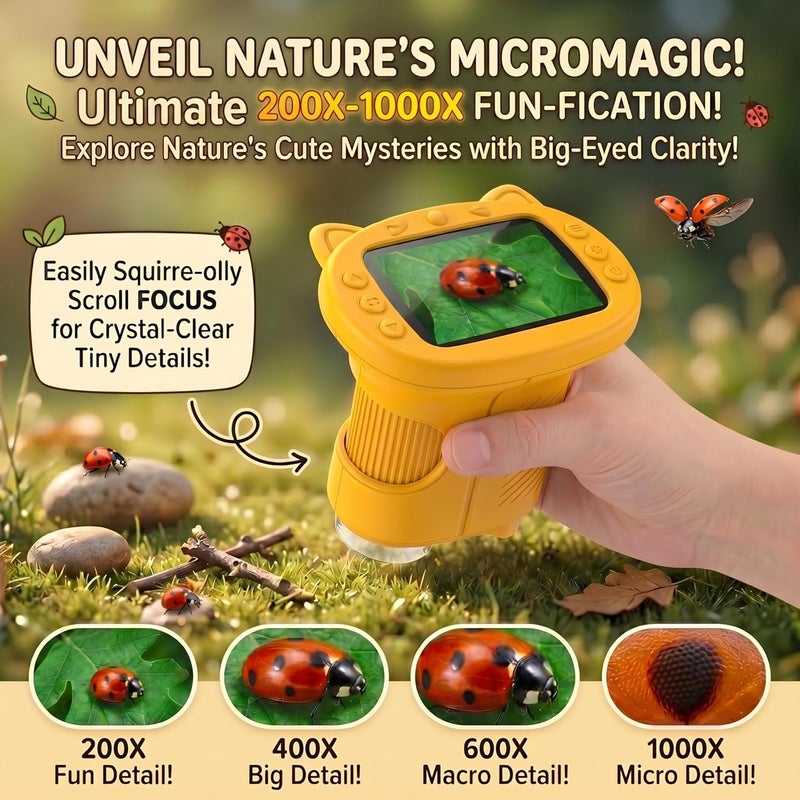 OAEBLLE 1000X Handheld Microscope for Kids, 2.0'' Screen Digital Microscope, Portable Mini Pocket Microscope, Science Toys for Kids Aged 8-12, for 3-12 Year Old Boys Girls - Image 4