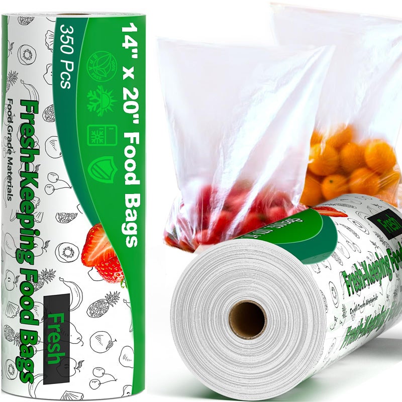 Tapsin Food Bag, 14" X 20" Plastic Produce Bags Roll, Fresh-Keeping Clear Plastic Bag for Food, Fruit, Vegetable, Bread, Kitchen, freezer, Supermarket, 350 Produce Bags/Roll (2 Rolls) - Image 1
