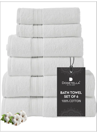 Donetella Premium Towel 6-Pcs Set, 100% Combed Cotton 600 GSM, Highly Absorbent, Quick Dry Towel Set Include 2 Bath Towel, 2 Bath Sheet, 2 Hand Towel, Best Set for Bathroom Gym, Hotel And Spa,White