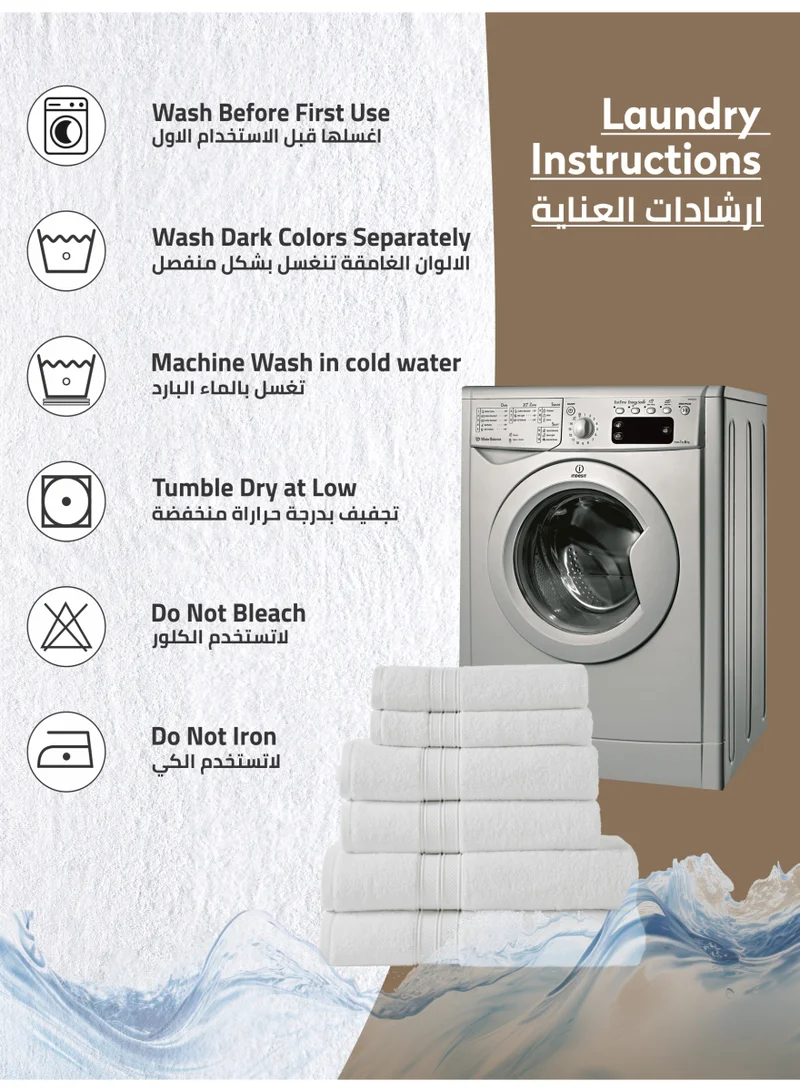 Donetella white Premium Towel 6-Pcs Set, 100% Combed Cotton 600 GSM, Highly Absorbent, Quick Dry Towel Set Include 2 Bath Towel, 2 Bath Sheet, 2 Hand Towel, Best Set for Bathroom Gym, Hotel And Spa,White  | Best Price UAE
