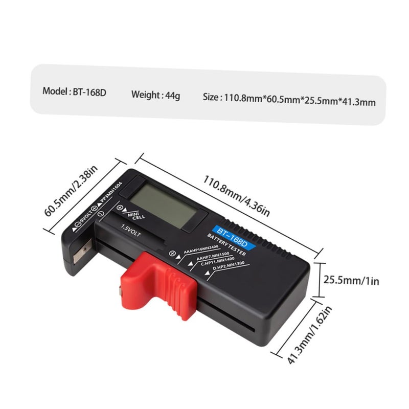 Compact LCD Digital Battery Tester For AA AAA 9V Cells Volt Checker Black Red - Image 3